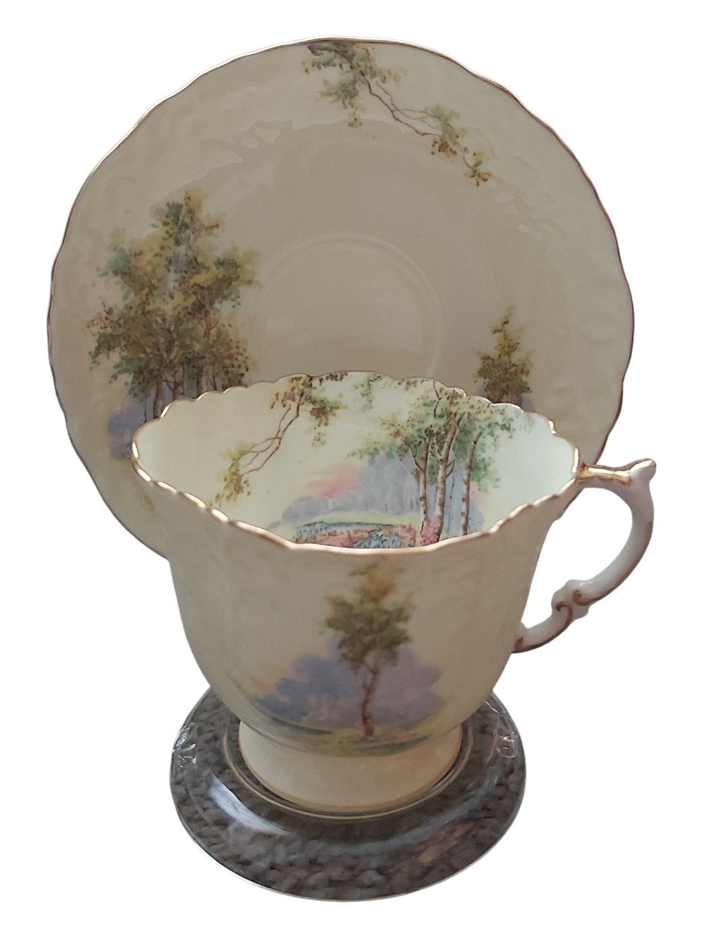 Vintage Aynsley Bluebell Time Teacup and Saucer C493/5 Scenic Bone China England